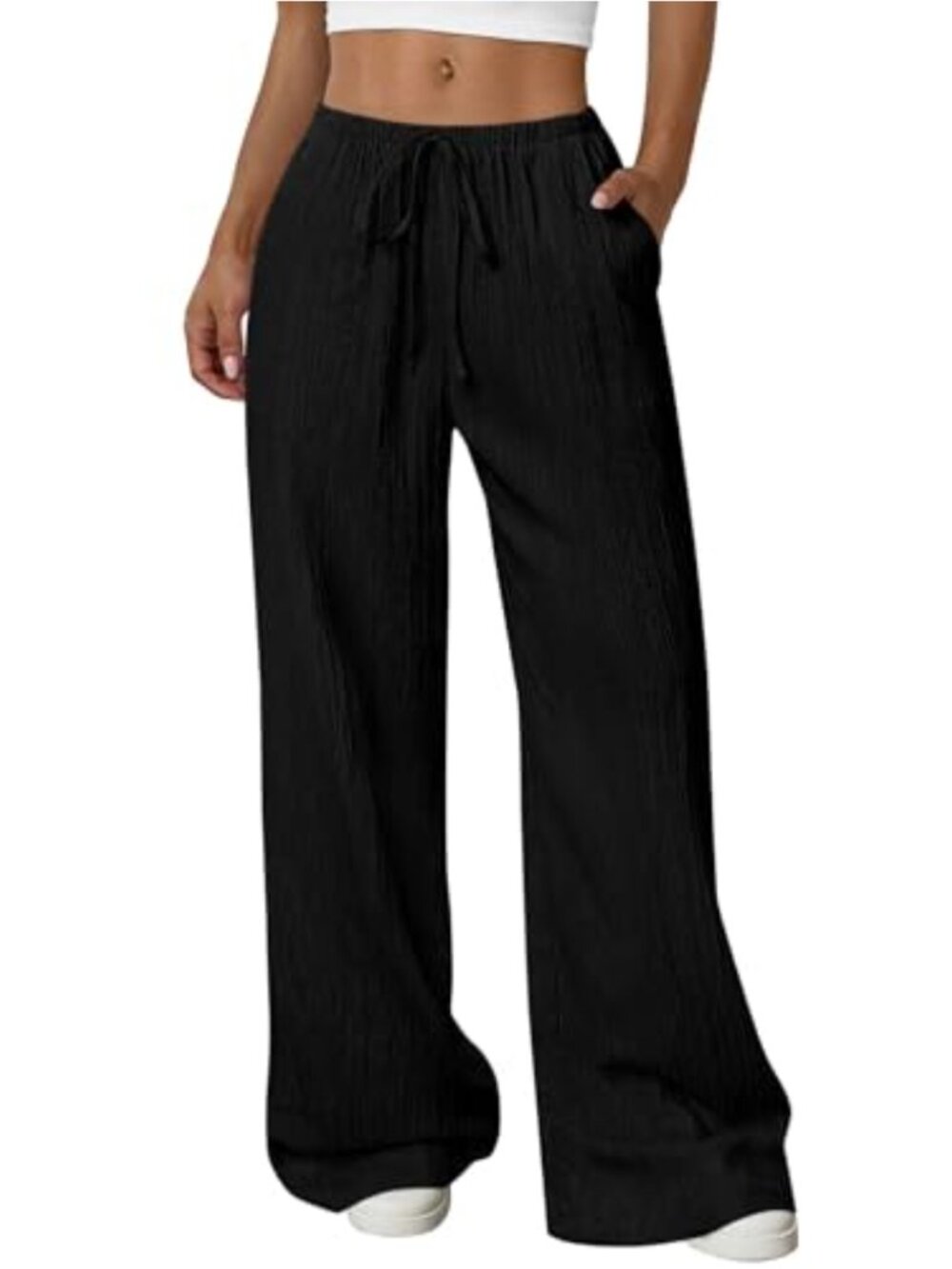 Womens Wide Leg Palazzo Pants High Waisted Casual Lounge Trousers Flow